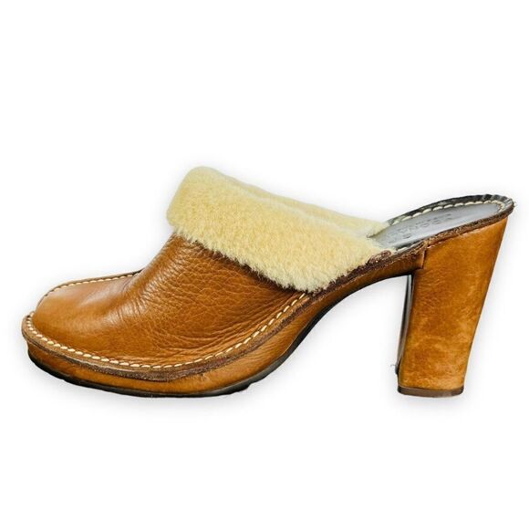 Donald J. Pliner Heels Winter Clogs Tan Leather / Cream Fur Trim Women's 8 N - Picture 6 of 11
